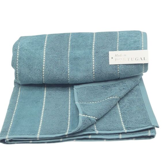 Felpinter 6pc 100% Cotton Towels Set Dark Aqua Stitched Stripe Made in Portugal - Picture 2 of 11